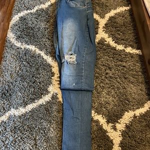 BLUE DISTRESSED HIGH-WAISTED JEANS